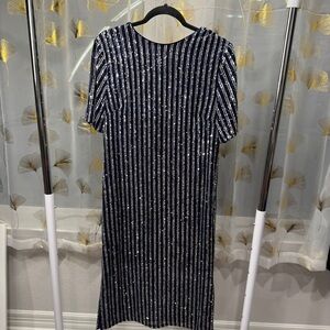Anthropologie Navy and White Striped Midi Dress